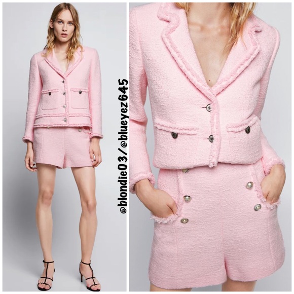 Zara Pink Tweed Shorts with Buttons S - Picture 2 of 6
